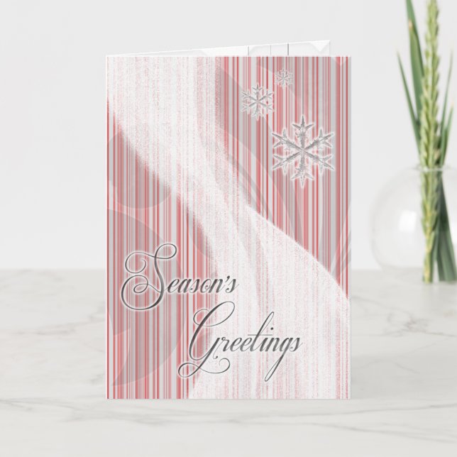 Snowy Star Ribbon (red peppermint stripe) Holiday Card (Front)