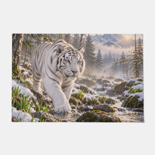 Snowy Stream White Tiger Design Doormat