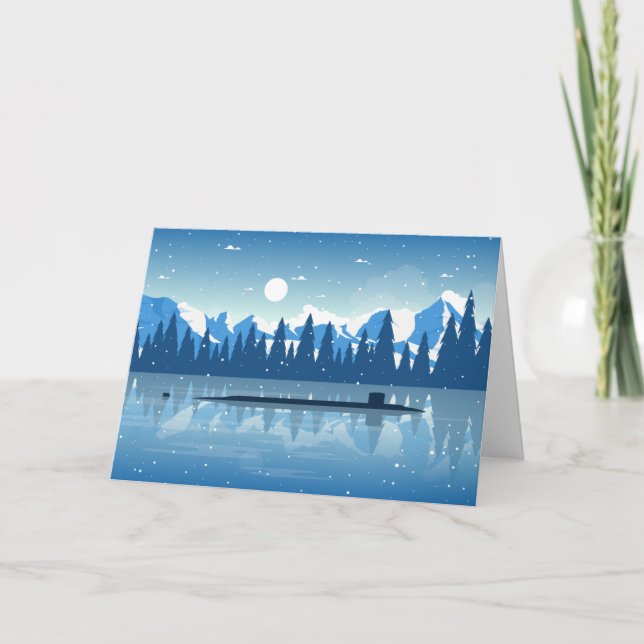 Snowy Submarine Holiday Card (Front)