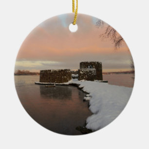 Snowy Sunrise At The Chasewater Country Ceramic Tree Decoration