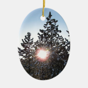 Snowy sunrise in Colorado Ceramic Tree Decoration