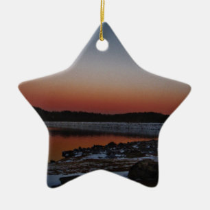 Snowy Sunset at Lake Arrowhead Ceramic Tree Decoration
