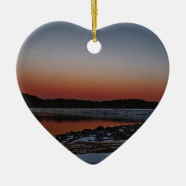 Snowy Sunset at Lake Arrowhead Ceramic Tree Decoration (Front)