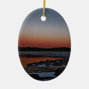 Snowy Sunset at Lake Arrowhead Ceramic Tree Decoration
