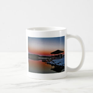 Snowy Sunset at Lake Arrowhead dock Coffee Mug