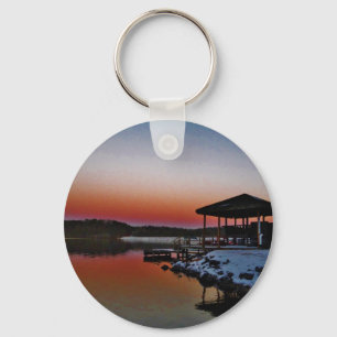 Snowy Sunset at Lake Arrowhead dock Key Ring
