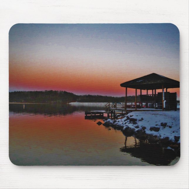 Snowy Sunset at Lake Arrowhead dock Mouse Mat (Front)