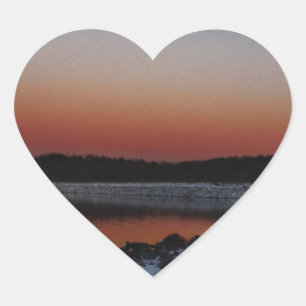 Snowy Sunset at Lake Arrowhead Heart Sticker