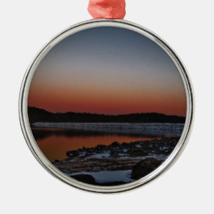 Snowy Sunset at Lake Arrowhead Metal Tree Decoration