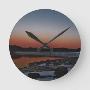 Snowy Sunset at Lake Arrowhead Round Clock