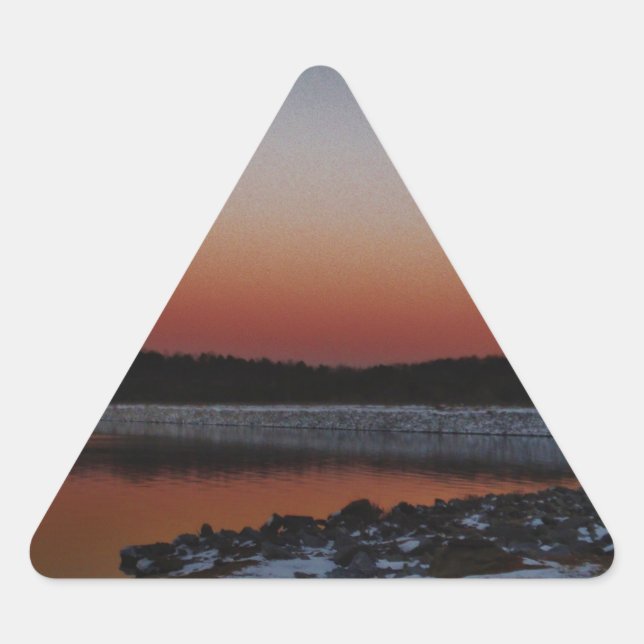 Snowy Sunset at Lake Arrowhead Triangle Sticker (Front)