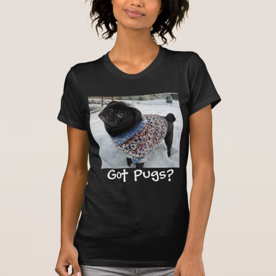 Snowy Sweater Pug Ladies T-Shirt