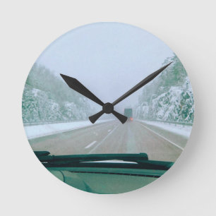 Snowy Swedish Road Trip Round Clock