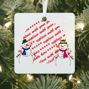 Snowy Sweethearts Photo Frame Metal Tree Decoration