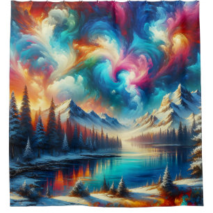“Snowy Tie-Dye Landscape - Vibrant Winter Art” Shower Curtain