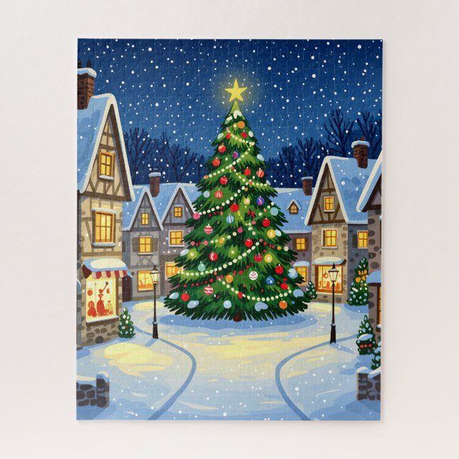 Snowy Town Square with Christmas Tree Jigsaw Puzzle (Vertical)