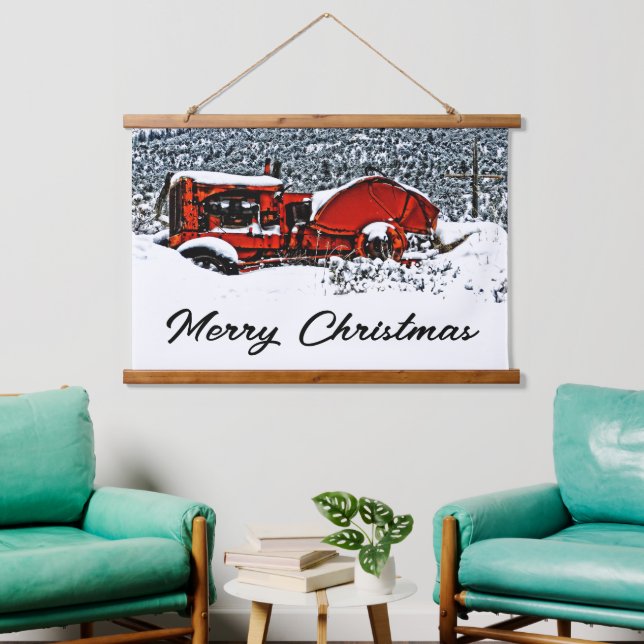 Snowy Tractor Christmas  Hanging Tapestry (Living Room)