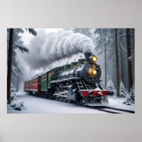 Snowy Train in Winter Landscape