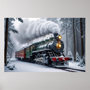 Snowy Train in Winter Landscape Poster