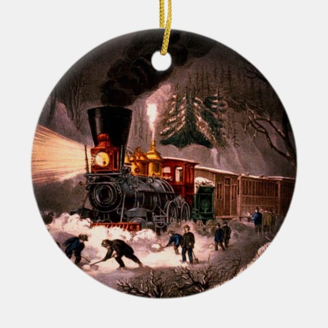 Snowy Train Scene  Ceramic Tree Decoration (Front)