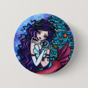 Snowy Treasures Christmas Fairy Mermaid Orca 6 Cm Round Badge