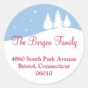 Snowy tree blue Christmas holiday address label