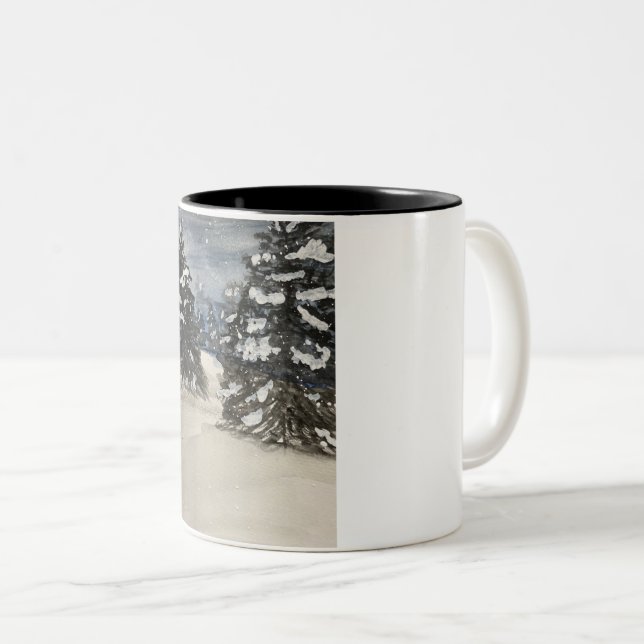 Snowy Tree Classic Mug, 11 oz Two-Tone Coffee Mug (Front Right)