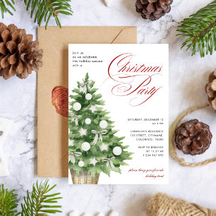 Snowy Tree Modern Elegant Script Christmas Party Invitation
