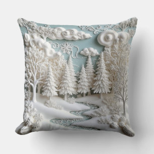 Snowy Trees and Frosty Patterns Cushion