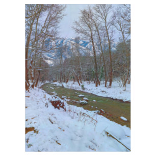 Snowy Trees Creek Forest Mountain Winter Scene Tablecloth