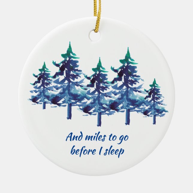 Snowy Trees Hand-Illustrated Poetry Ceramic Tree Decoration (Front)