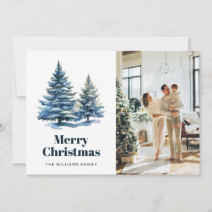 Snowy Trees Poinsettia Photo Christmas Card