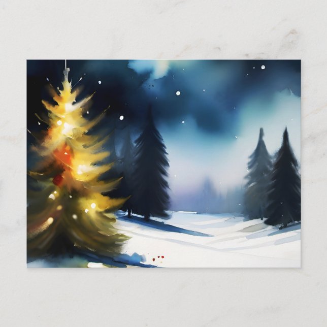 Snowy trees winter landscape painting postcard (Front)