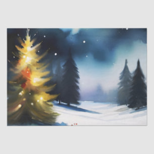 Snowy trees winter landscape painting tissue paper