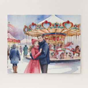 Snowy Valentines Day Cute Couple  Jigsaw Puzzle