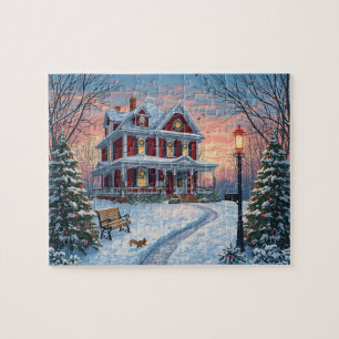 Snowy Victorian Christmas Home Jigsaw Puzzle