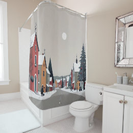 Snowy village, at Christmas - Shower Curtain