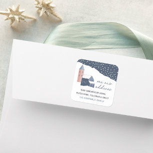 Snowy Village Change of Address Square Sticker