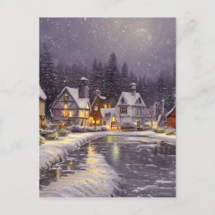 Snowy Village Graphic Postcard