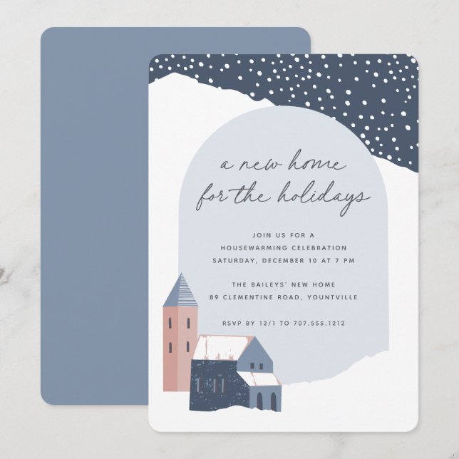 Snowy Village Holiday Housewarming Party Invitation (Front/Back)
