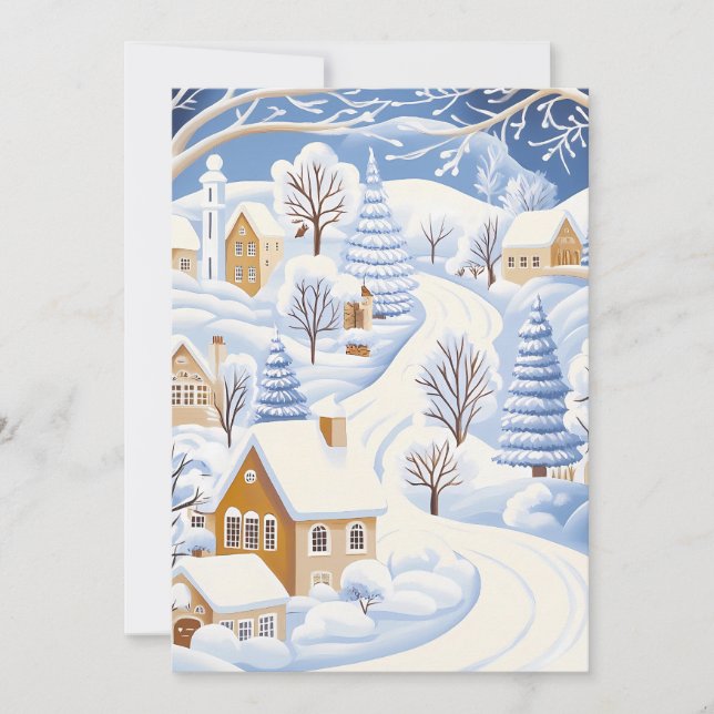 Snowy Village Path Holiday Card (Front)