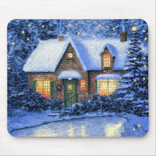 Snowy Village Scene Christmas Gift Mousepad