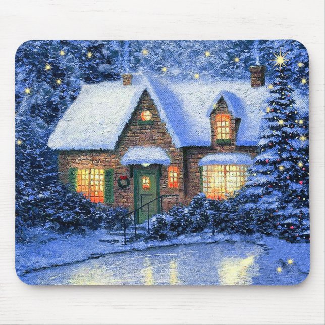 Snowy Village Scene Painting Christmas Gift  Mouse Mat (Front)