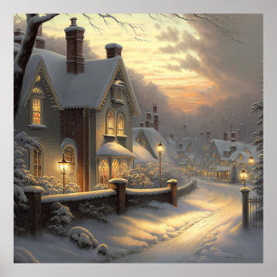 Snowy village scene  poster