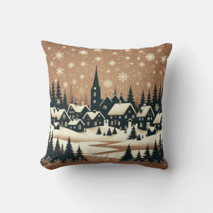 Snowy Village Silhouette Cushion