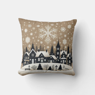Snowy Village Silhouette  Cushion