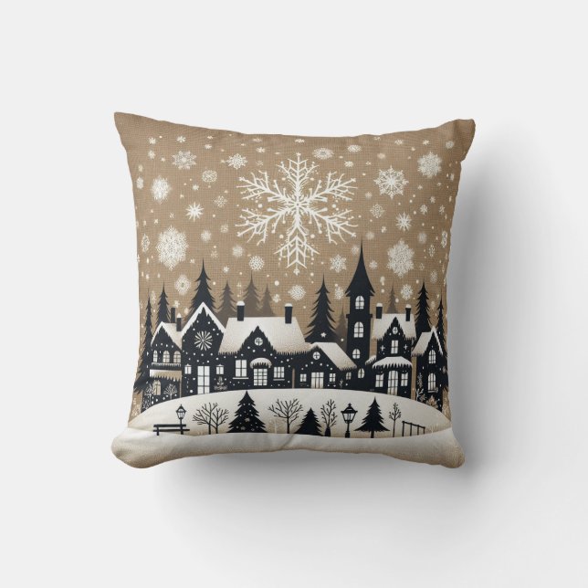 Snowy Village Silhouette  Cushion (Front)