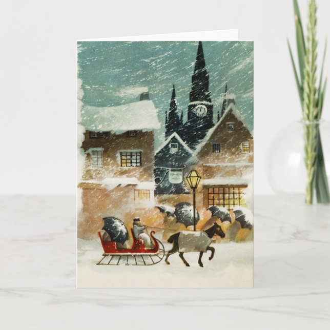 Snowy Village Sleigh Horse Blank Christmas Holiday (Front)