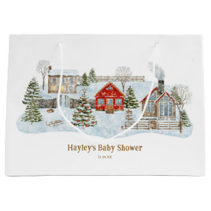Snowy Village Winter Holiday Favors Large Gift Bag