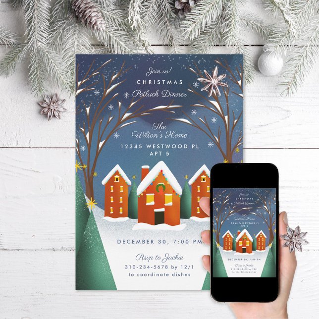 Snowy Village Winter Scene Christmas Party Invitation (Creator Uploaded)